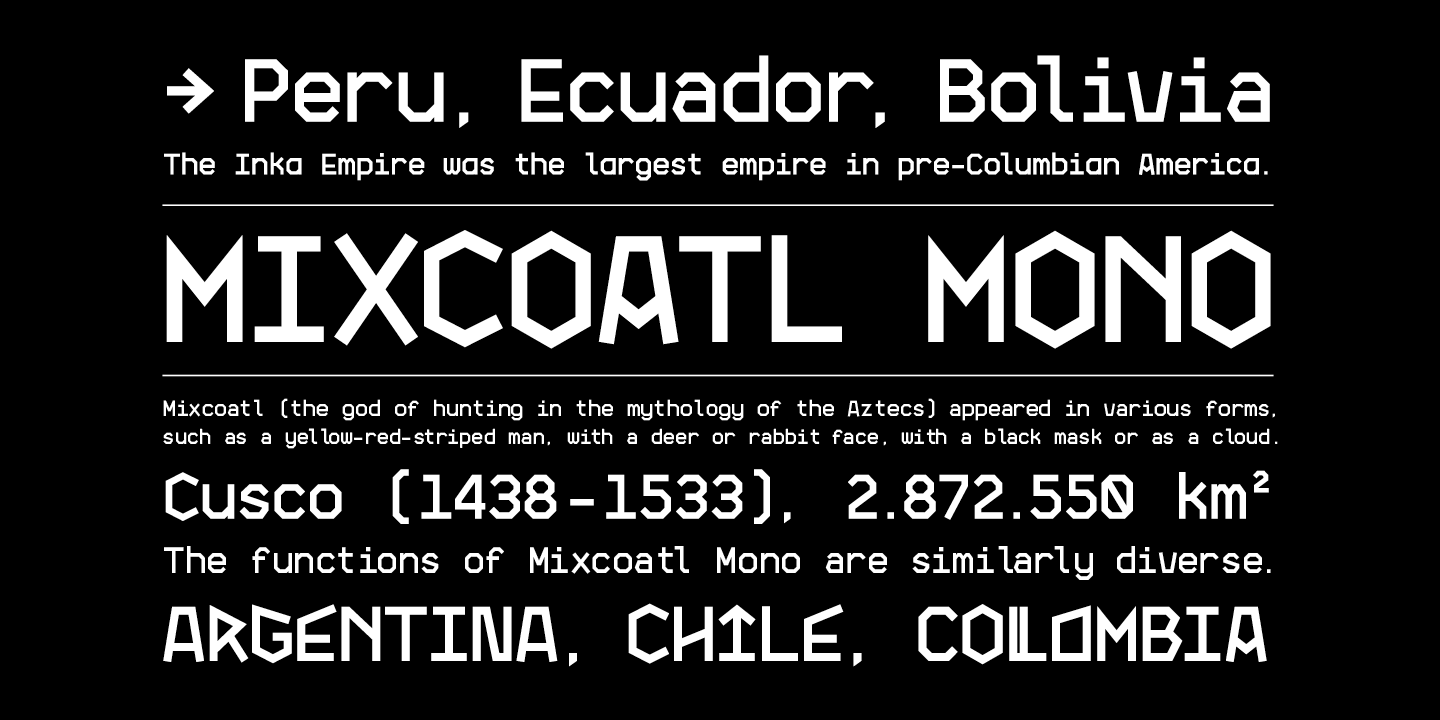 Ejemplo de fuente Mixcoatl Mono Regular